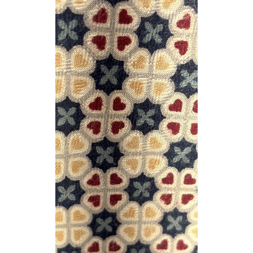 Claiborne Mens Silk Tie Geometric Heart Mosaic Navy Blue Burgundy Cream USA Made - Picture 2 of 4